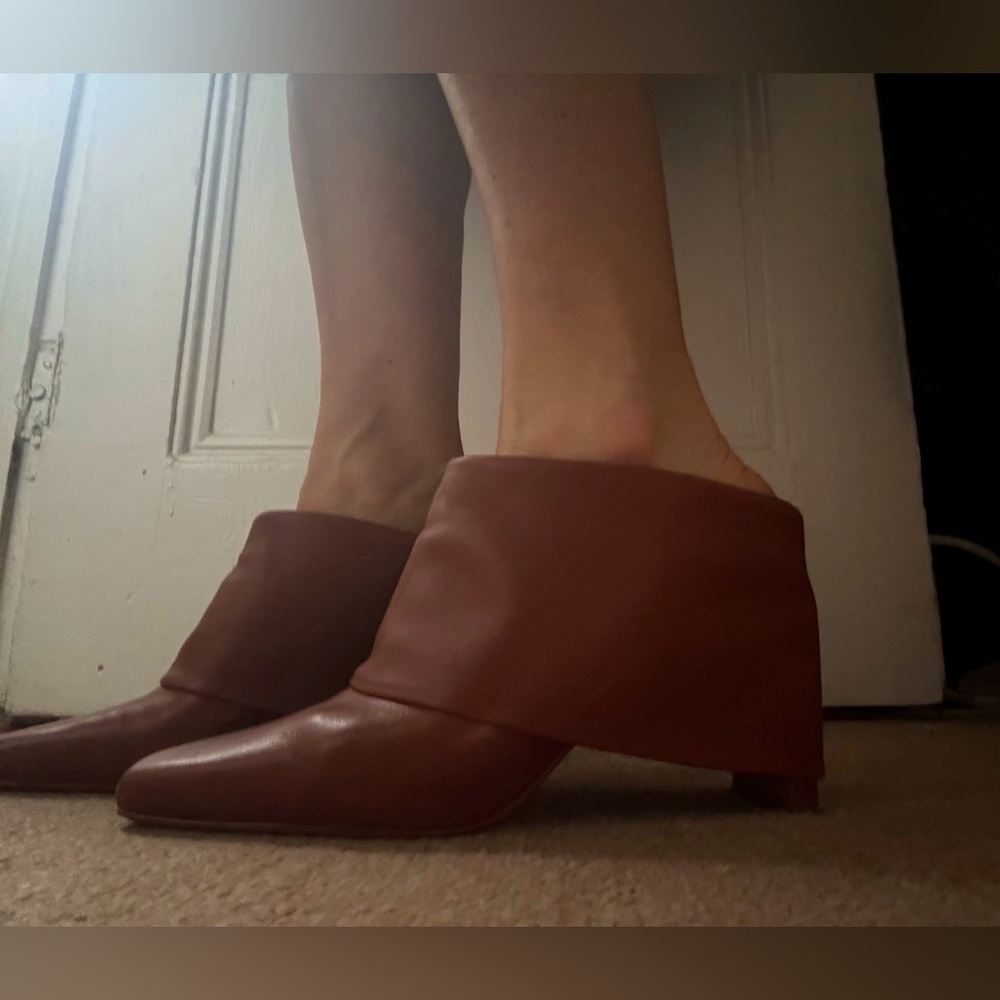 Jonathan Simkhai Karine Booties Foldover Cinnamon Brown Ankle Leather, Size 38EU - Picture 9 of 10